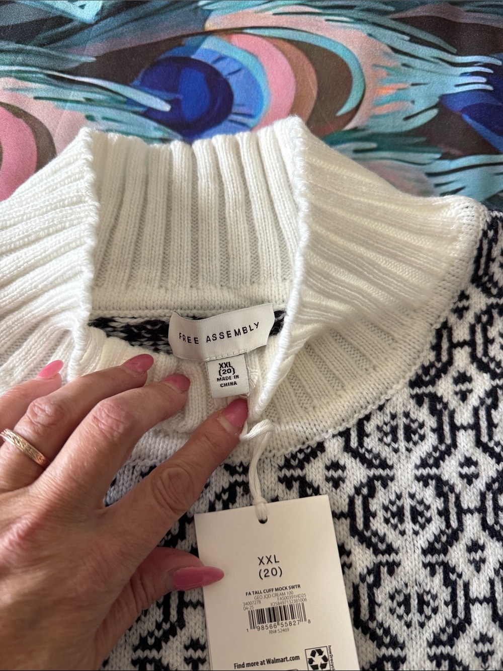 Ribbed Cowl Neck Sweater in Cream and Black - Picture 2 of 4